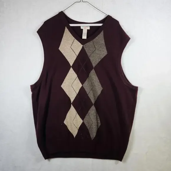 Dockers Maroon Argyle Sweater Vest Mens Size 2XL Acrylic - Picture 1 of 5